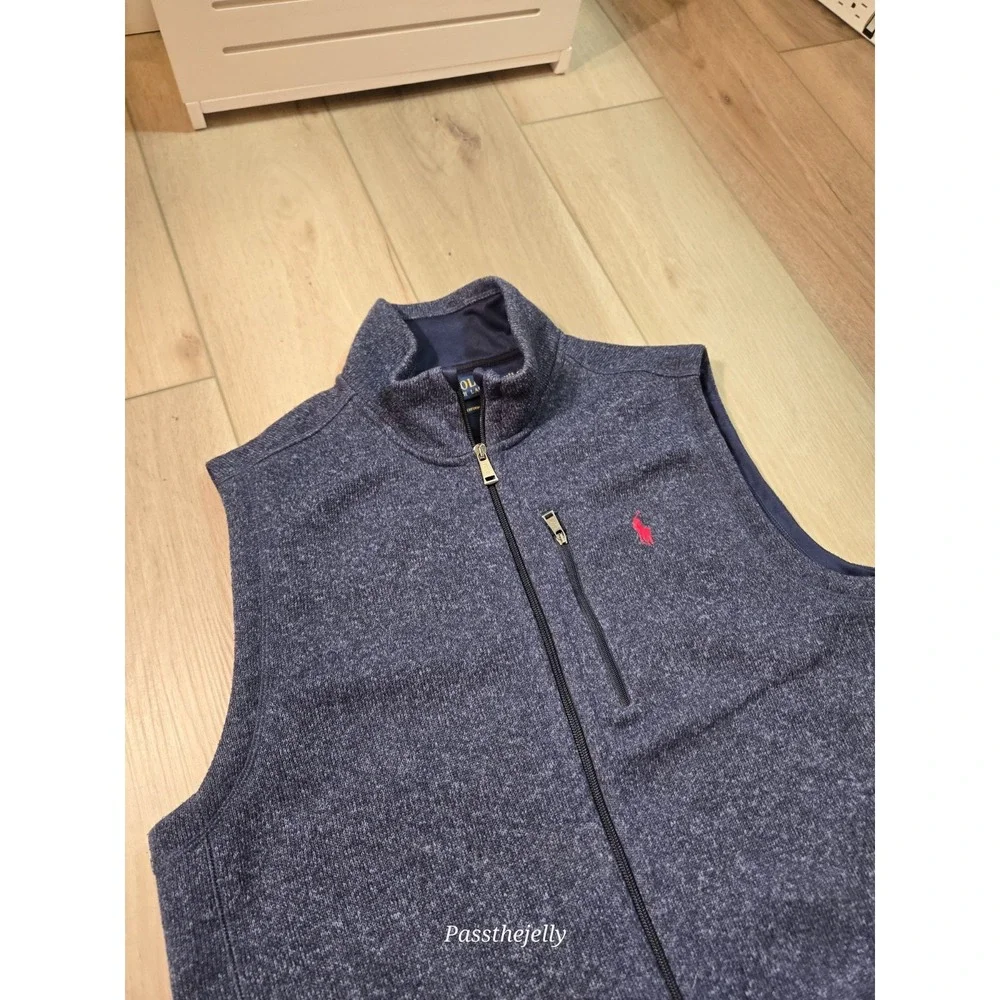 Polo Ralph Lauren Vest Men's Large Fleece Lined Blue Full Zip Outdoor Hike Golf